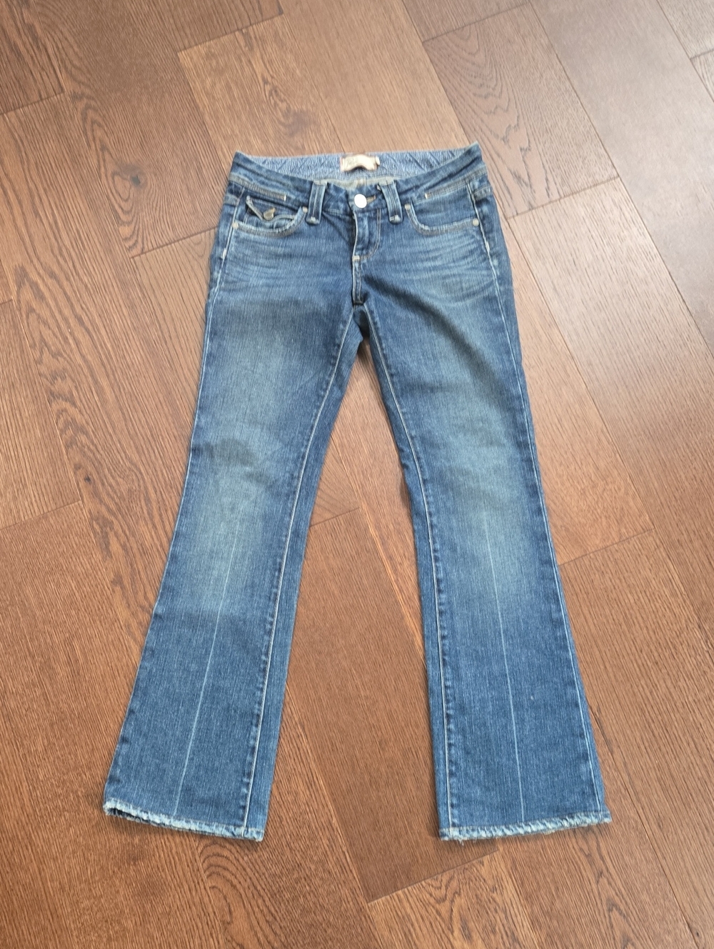 PAIGE Blue Flare Jeans with Raw Hem